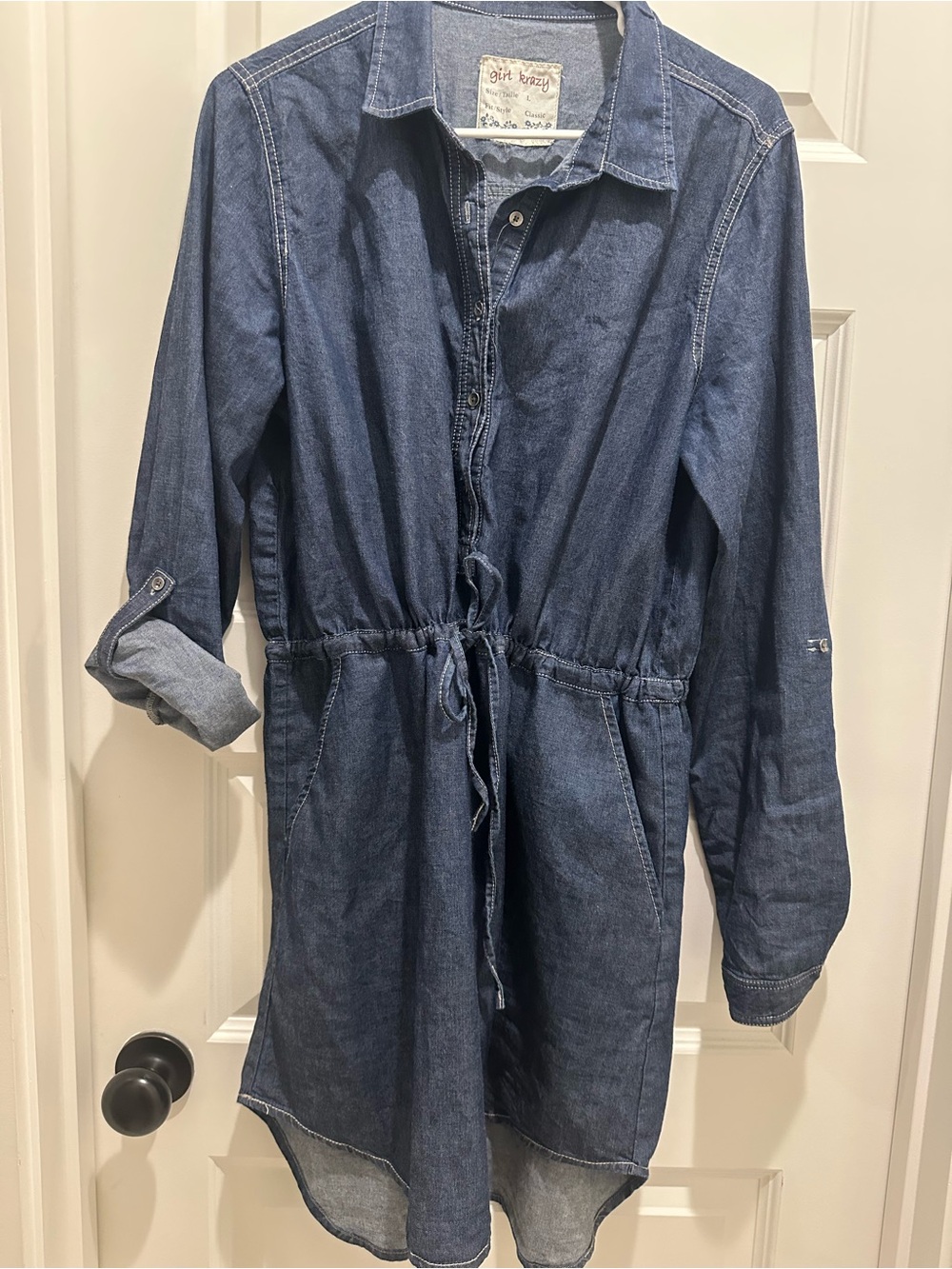 Girl Krazy Indigo Denim Drawstring Shirt dress
